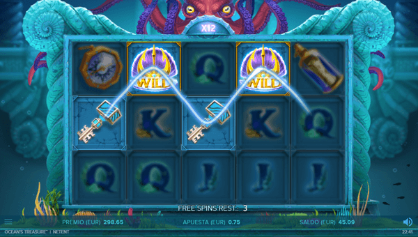 NetEnt's Ocean's Treasure win - free spins final level, four of a kind, €90 win